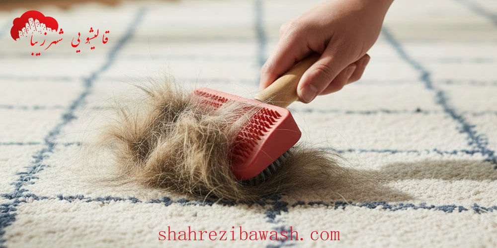 قالیشویی شهرزیبا از بین بردن موی حیوانات از روی فرش با استفاده از فرچه دستی